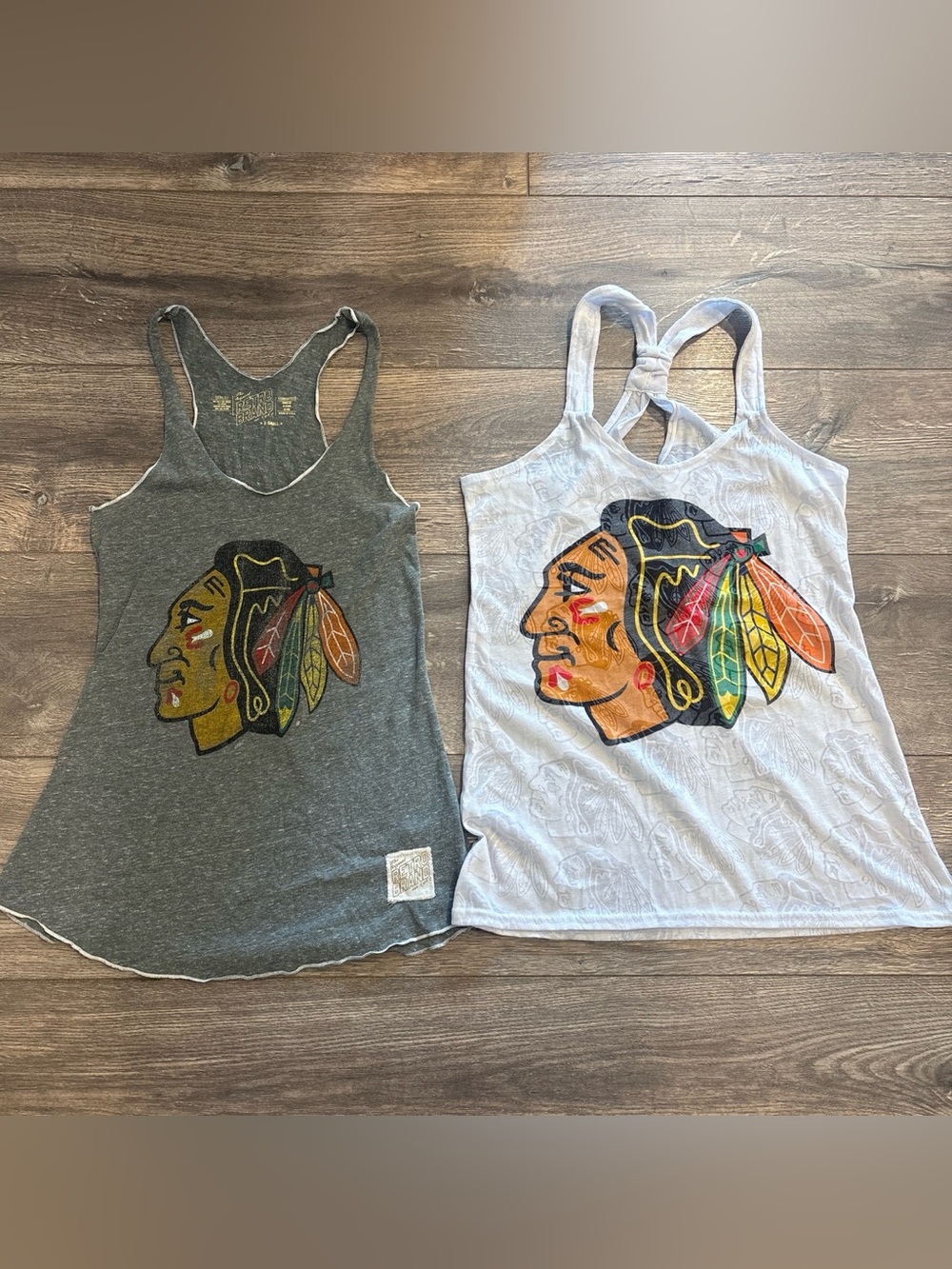 Chicago Blackhawks Grey and White Women’s Tank Tops Bundle (2 tanks- XS & S)